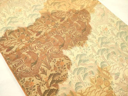 平和屋着物◎全通柄袋帯　花鳥松文　鴛鴦　金糸　正絹　逸品　DABJ9415ya