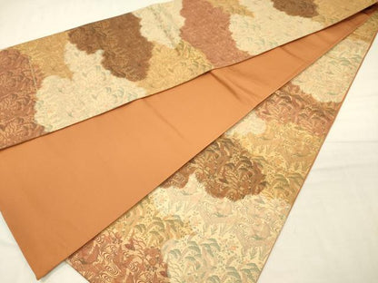 平和屋着物◎全通柄袋帯　花鳥松文　鴛鴦　金糸　正絹　逸品　DABJ9415ya