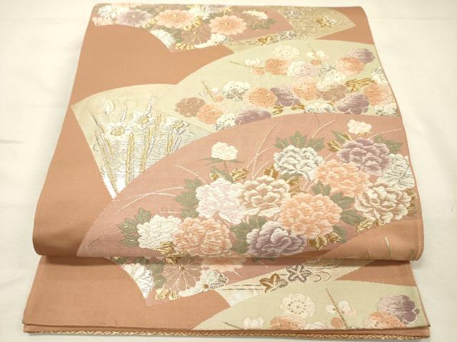 平和屋着物◎六通柄袋帯　唐織　地紙花文　金銀糸　正絹　逸品　DABJ9416ya