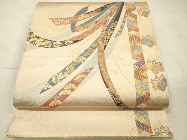 平和屋着物◎六通柄袋帯　唐織　束ね熨斗花文　金糸　正絹　逸品　DABJ9424ya