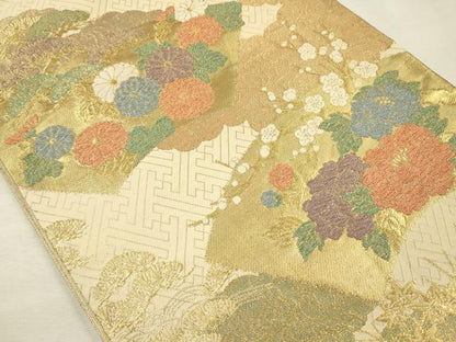 平和屋着物◎六通柄袋帯　唐織　地紙花文　枝梅　祥瑞　金糸　正絹　逸品　DABJ9426ya