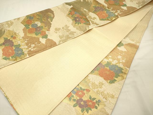 平和屋着物◎六通柄袋帯　唐織　地紙花文　枝梅　祥瑞　金糸　正絹　逸品　DABJ9426ya