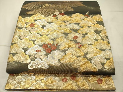 平和屋着物◎六通柄袋帯　唐織　立波梅松文　金銀糸　正絹　逸品　DABJ9429ya