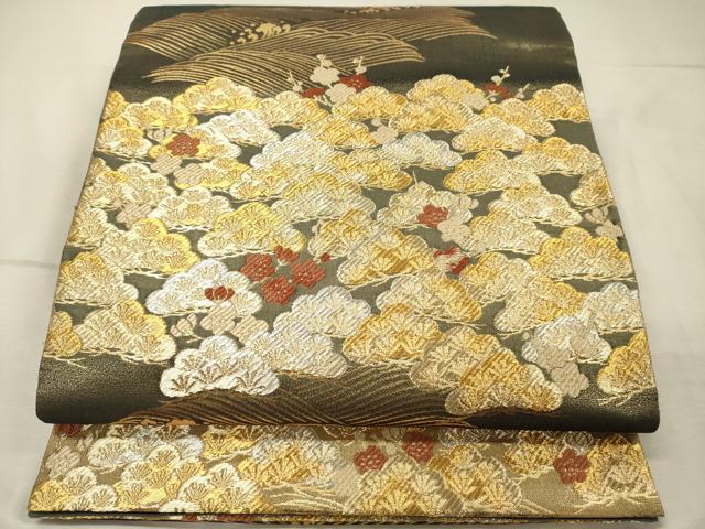 平和屋着物◎六通柄袋帯　唐織　立波梅松文　金銀糸　正絹　逸品　DABJ9429ya