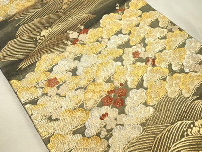 平和屋着物◎六通柄袋帯　唐織　立波梅松文　金銀糸　正絹　逸品　DABJ9429ya