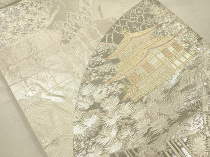 平和屋着物◎六通柄袋帯　地紙風景文　プラチナ箔二重織　正絹　逸品　DABJ9431ya
