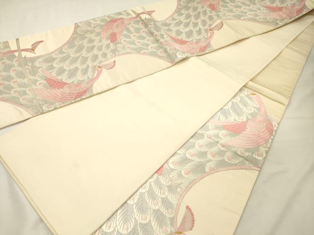 平和屋着物◎六通柄袋帯　唐織　孔雀羽文　金銀糸　正絹　逸品　DABJ9442ya