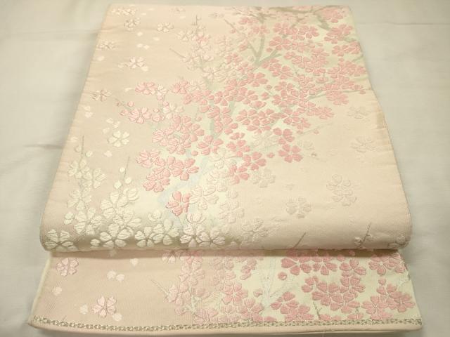 平和屋着物◎六通柄袋帯　唐織　枝桜　銀糸　正絹　逸品　DABJ9456ya