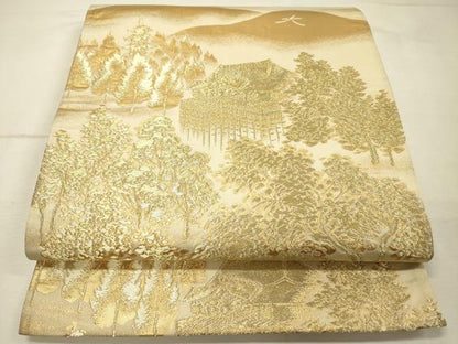 平和屋着物◎六通柄袋帯　風景文　金糸　正絹　逸品　DABJ9462ya