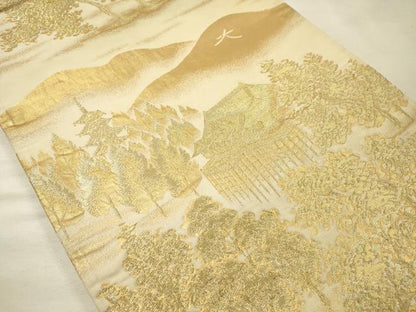平和屋着物◎六通柄袋帯　風景文　金糸　正絹　逸品　DABJ9462ya