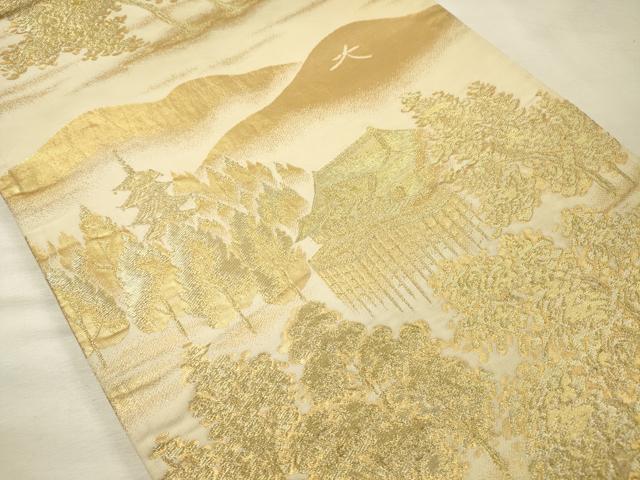 平和屋着物◎六通柄袋帯　風景文　金糸　正絹　逸品　DABJ9462ya