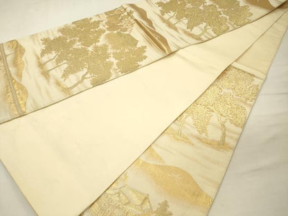 平和屋着物◎六通柄袋帯　風景文　金糸　正絹　逸品　DABJ9462ya