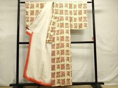 平和屋着物■上質な小紋　型染め　風景花鳥文　正絹　逸品　DABJ9494ya