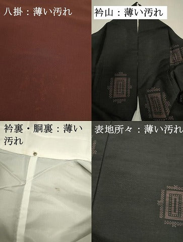 平和屋着物■上質な紬　100亀甲　抽象文　黒地　正絹　逸品　DABJ9495ya