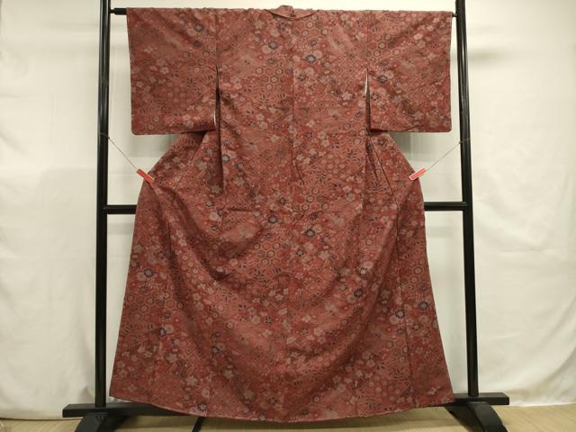 平和屋着物■上質な小紋　紬地　絞り　辻が花　吉祥花文　正絹　逸品　未使用　DABJ9502ya