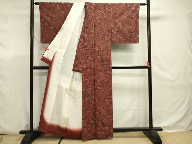 平和屋着物■上質な小紋　紬地　絞り　辻が花　吉祥花文　正絹　逸品　未使用　DABJ9502ya