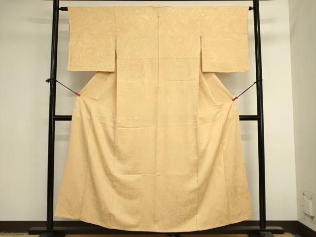 平和屋着物■上質な色無地　墨流し地紋　萱草色　正絹　逸品　DABJ9511ya