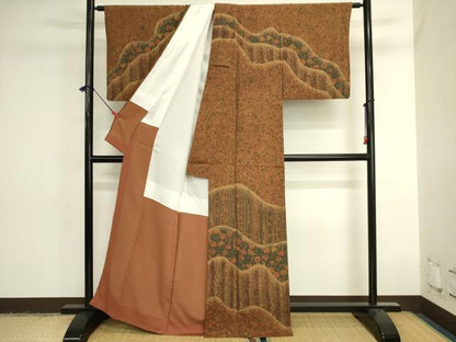 平和屋着物■訪問着　更紗花間道　鬼しぼ縮緬　正絹　逸品　DABJ9514ya
