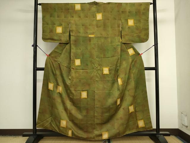 平和屋着物■上質な小紋　絞り　格子松葉文　暈し染め　正絹　逸品　DABJ9517ya