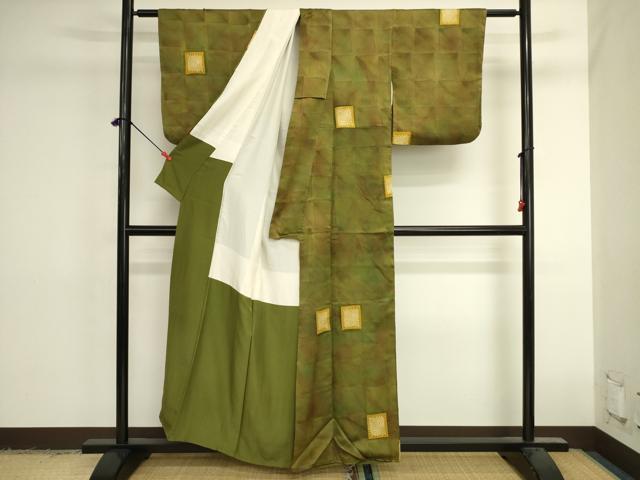 平和屋着物■上質な小紋　絞り　格子松葉文　暈し染め　正絹　逸品　DABJ9517ya