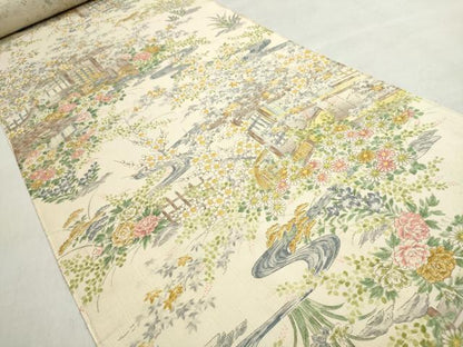 平和屋着物▼小紋　反物　着尺　作家物　数奇屋造　紬地　風景花松文　逸品　未使用　DABJ9542we
