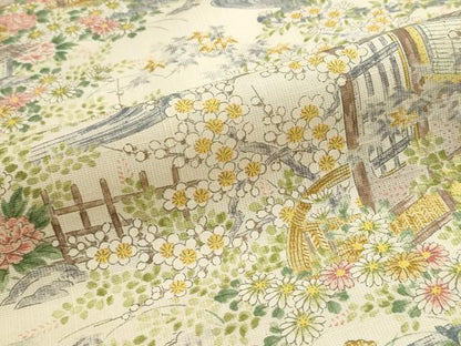 平和屋着物▼小紋　反物　着尺　作家物　数奇屋造　紬地　風景花松文　逸品　未使用　DABJ9542we