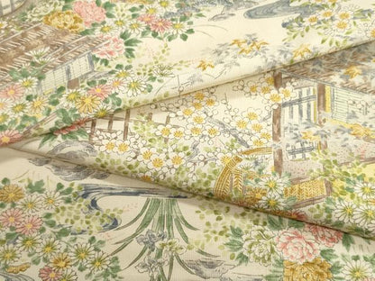 平和屋着物▼小紋　反物　着尺　作家物　数奇屋造　紬地　風景花松文　逸品　未使用　DABJ9542we