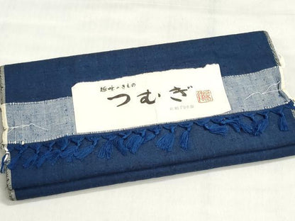 平和屋着物▼紬　反物　着尺　紺青色　逸品　未使用　DABJ9586we