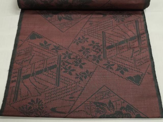 平和屋着物▼本場大島紬　反物　着尺　風景花文　逸品　未使用　DABJ9633we