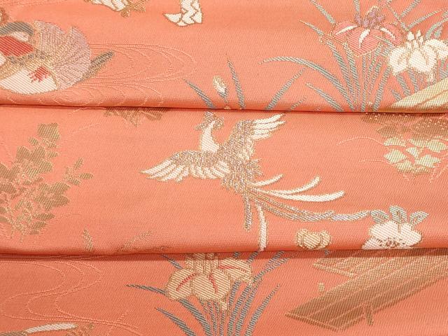 平和屋着物▼西陣　名古屋帯　帯反物　御所車花鳥文　証紙付き　逸品　未使用　DABJ9674we