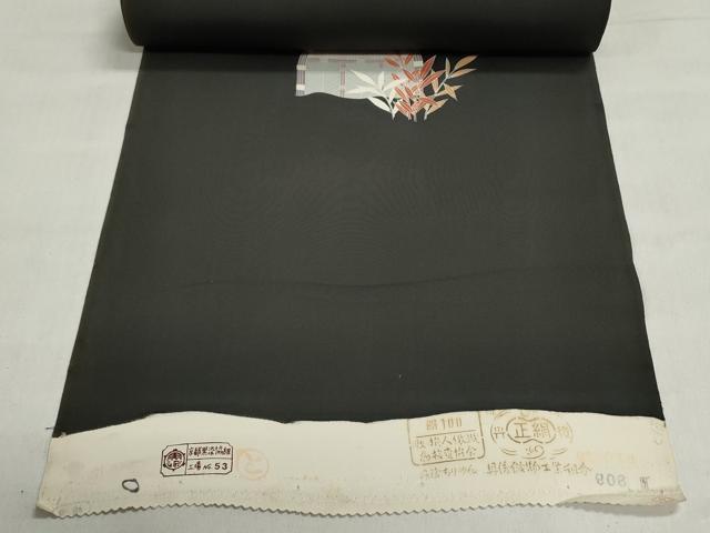 平和屋着物▼羽織・コート　反物　羽尺　籬草花文　黒地　逸品　未使用　DABJ9776we