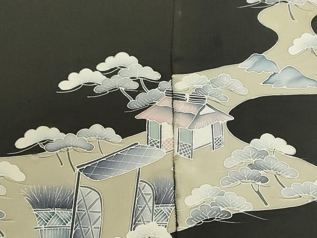 平和屋着物▼羽織・コート　反物　羽尺　風景松文　黒地　逸品　未使用　DABJ9779we