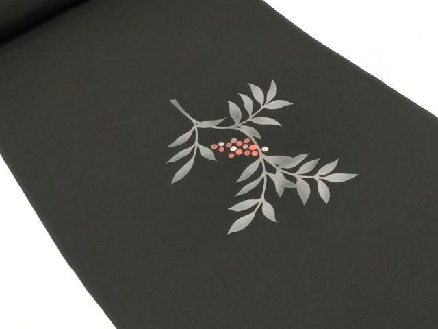 平和屋着物▼羽織・コート　反物　羽尺　刺繍　南天文　黒地　逸品　未使用　DABJ9780we