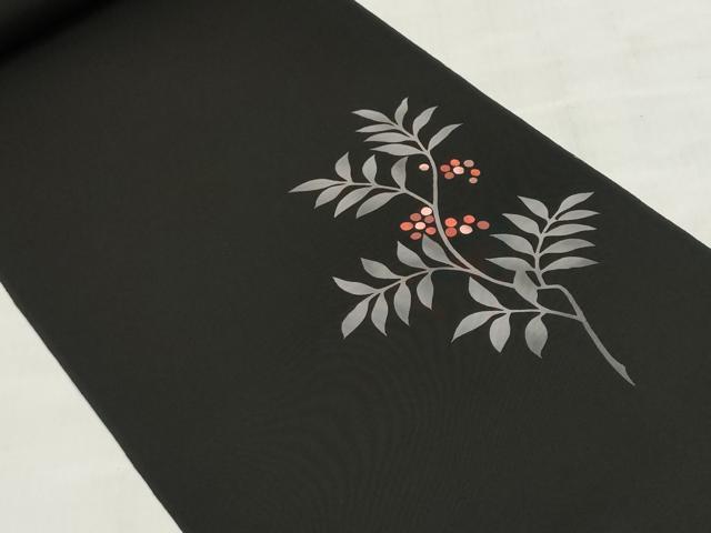 平和屋着物▼羽織・コート　反物　羽尺　刺繍　南天文　黒地　逸品　未使用　DABJ9780we