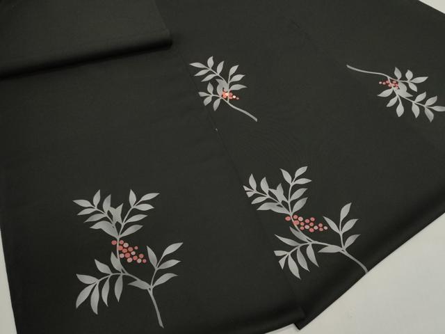 平和屋着物▼羽織・コート　反物　羽尺　刺繍　南天文　黒地　逸品　未使用　DABJ9780we