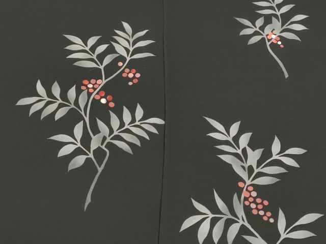 平和屋着物▼羽織・コート　反物　羽尺　刺繍　南天文　黒地　逸品　未使用　DABJ9780we