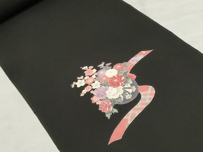 平和屋着物▼羽織・コート　反物　羽尺　花車文　黒地　金彩　逸品　未使用　DABJ9781we