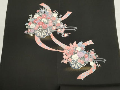 平和屋着物▼羽織・コート　反物　羽尺　花車文　黒地　金彩　逸品　未使用　DABJ9781we