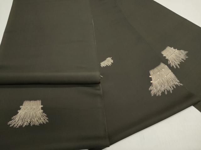 平和屋着物▼羽織・コート　反物　羽尺　刺繍　柴垣文　黒地　逸品　未使用　DABJ9782we