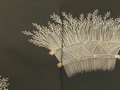 平和屋着物▼羽織・コート　反物　羽尺　刺繍　柴垣文　黒地　逸品　未使用　DABJ9782we