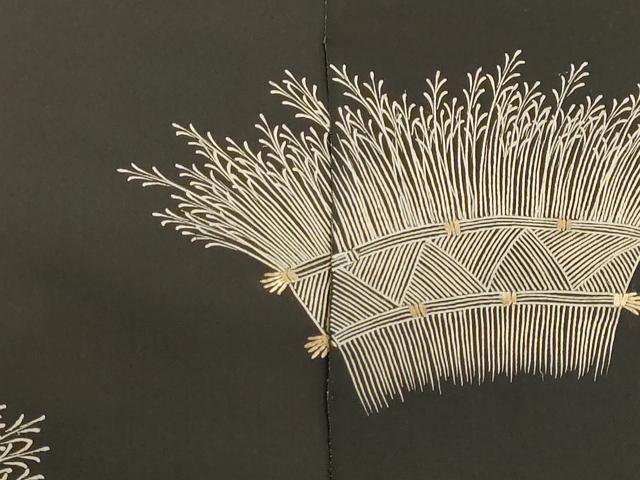 平和屋着物▼羽織・コート　反物　羽尺　刺繍　柴垣文　黒地　逸品　未使用　DABJ9782we
