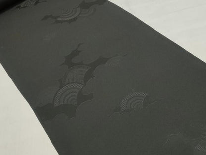 平和屋着物▼羽織・コート　黒生地　黒反物　羽尺　堅牢染　雲取り青海波地紋　逸品　未使用　DABJ9783we