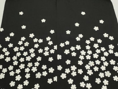 平和屋着物▼付下げ　解き反物　着尺　舞桜文　黒地　銀彩　逸品　DABJ9785we