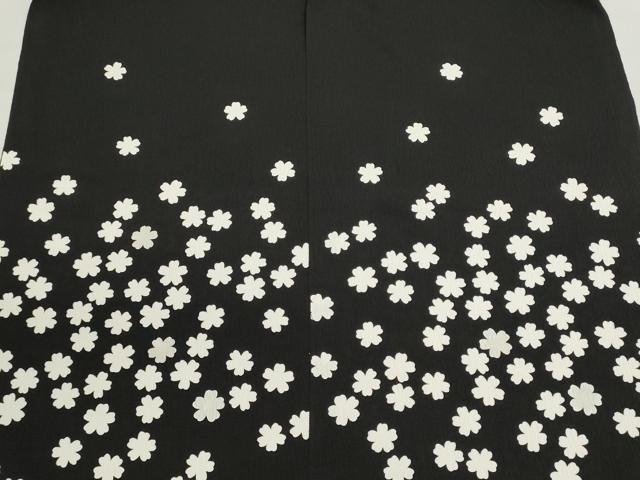平和屋着物▼付下げ　解き反物　着尺　舞桜文　黒地　銀彩　逸品　DABJ9785we