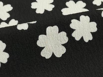 平和屋着物▼付下げ　解き反物　着尺　舞桜文　黒地　銀彩　逸品　DABJ9785we