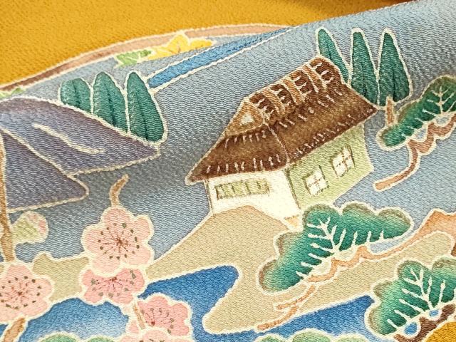 平和屋着物●名古屋帯　帯反物　作家物　風景文　鬼しぼ縮緬　逸品　未使用　DABJ9796we