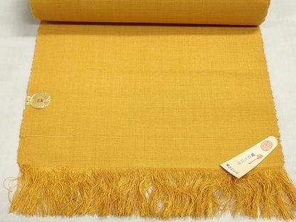 平和屋着物▼西陣　名古屋帯　帯反物　草花文　山吹色　証紙付き　逸品　未使用　DABJ9833we