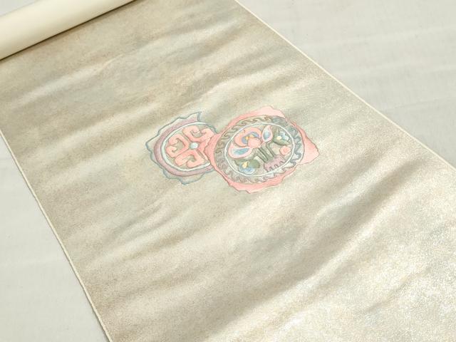 平和屋着物▼名古屋帯　帯反物　総刺繍　草花丸文　逸品　未使用　DABJ9837we