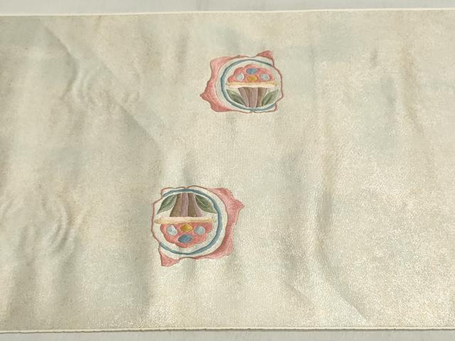 平和屋着物▼名古屋帯　帯反物　総刺繍　草花丸文　逸品　未使用　DABJ9837we