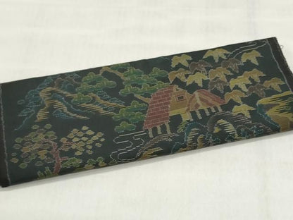 平和屋着物▼本場大島紬　反物　着尺　風景文　逸品　未使用　DABJ9882we